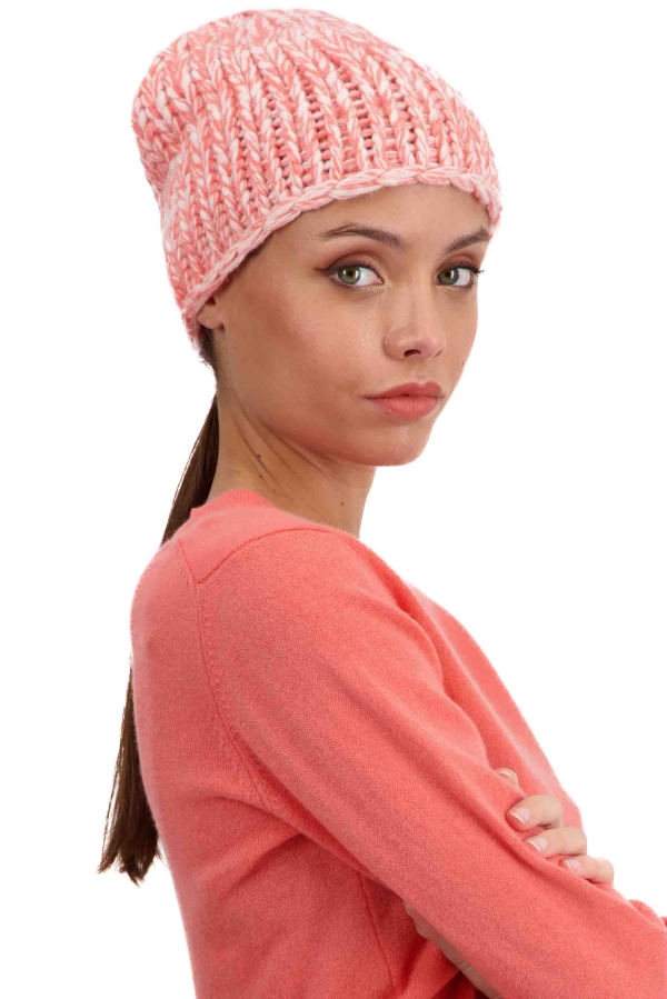 Cashmere accessories beanie tchoopy natural ecru shinking violet peach 26 x 23 cm