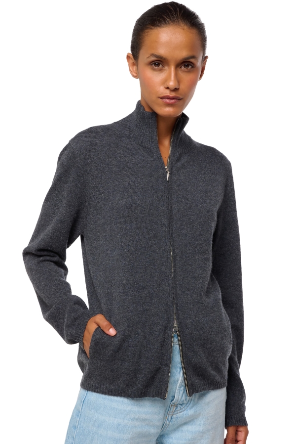 Cashmere ladies cardigans thames first dark grey 2xl