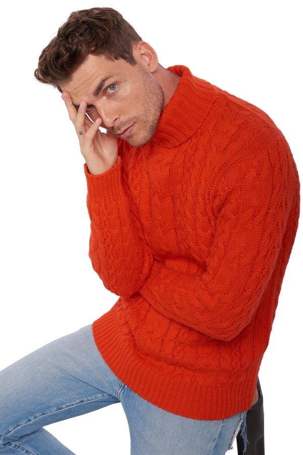 Cashmere men chunky sweater villepinte bloody orange xl