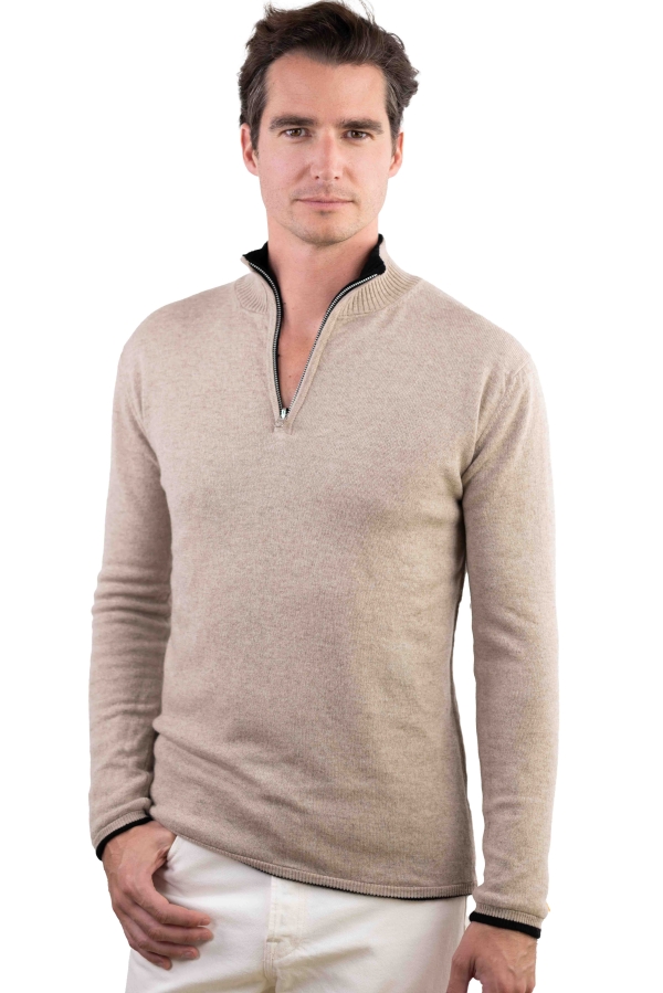 Cashmere men polo style sweaters cilio black natural stone xl