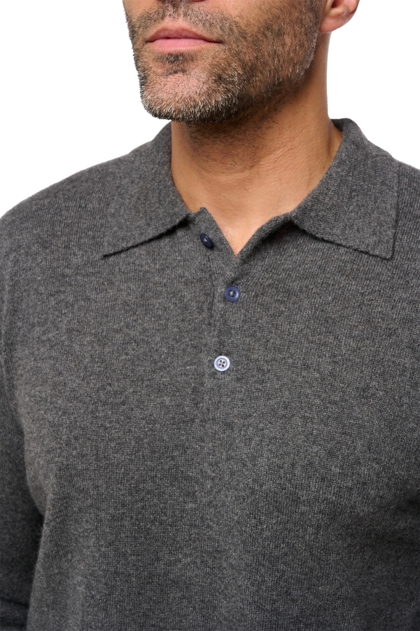 Cashmere men polo style sweaters tarn first dark grey 2xl