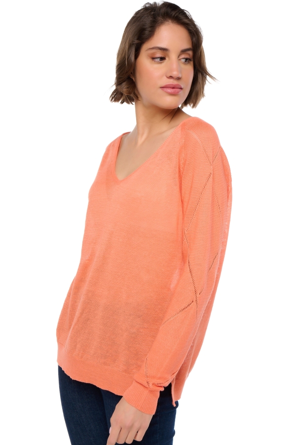 Linen ladies v necks sabrina papaya s