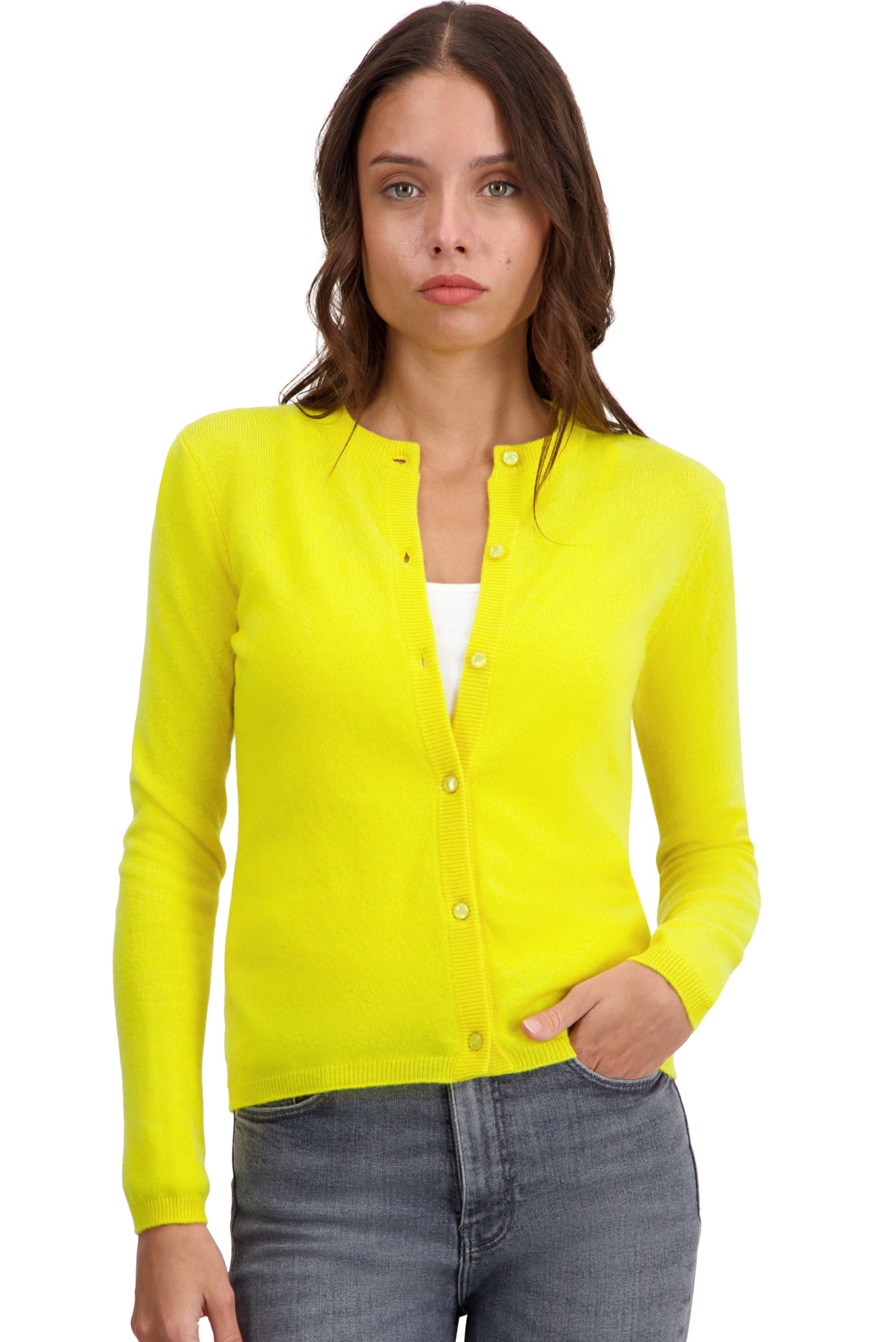 Cashmere ladies cardigans chloe jaune citric 