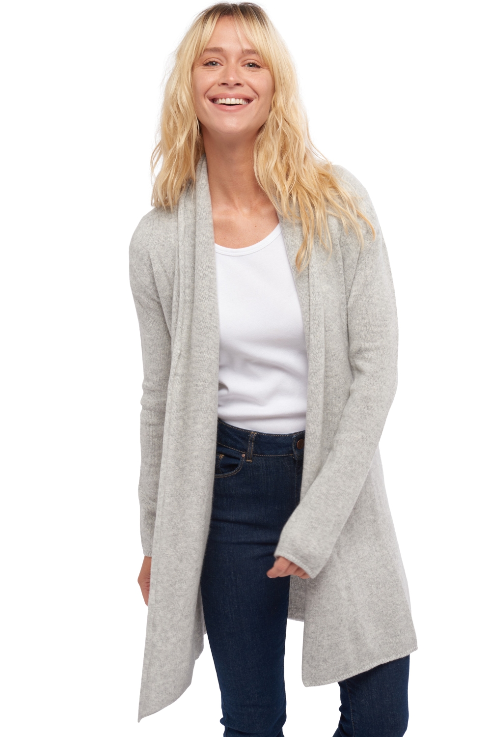 Cashmere ladies cardigans perla flanelle chine xs