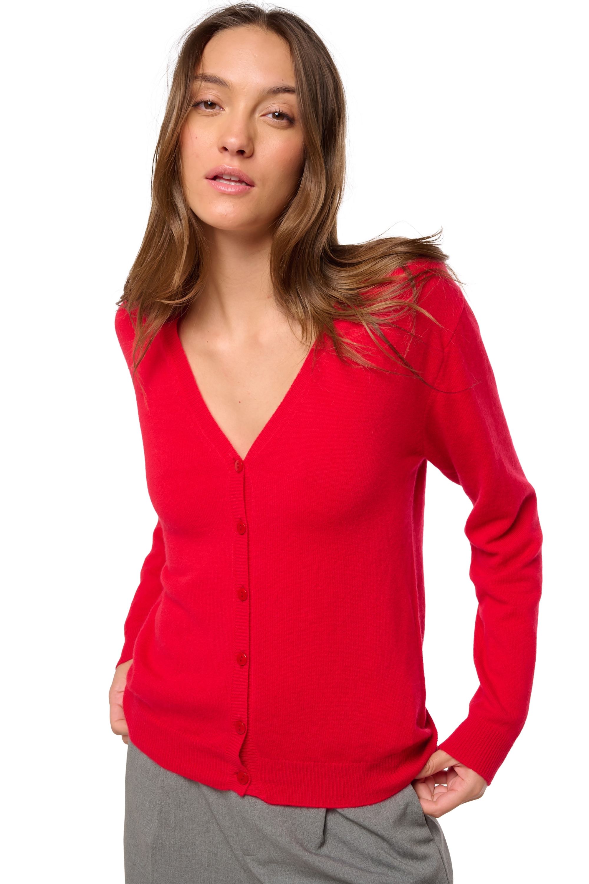 Cashmere ladies cardigans taline first deep red 2xl