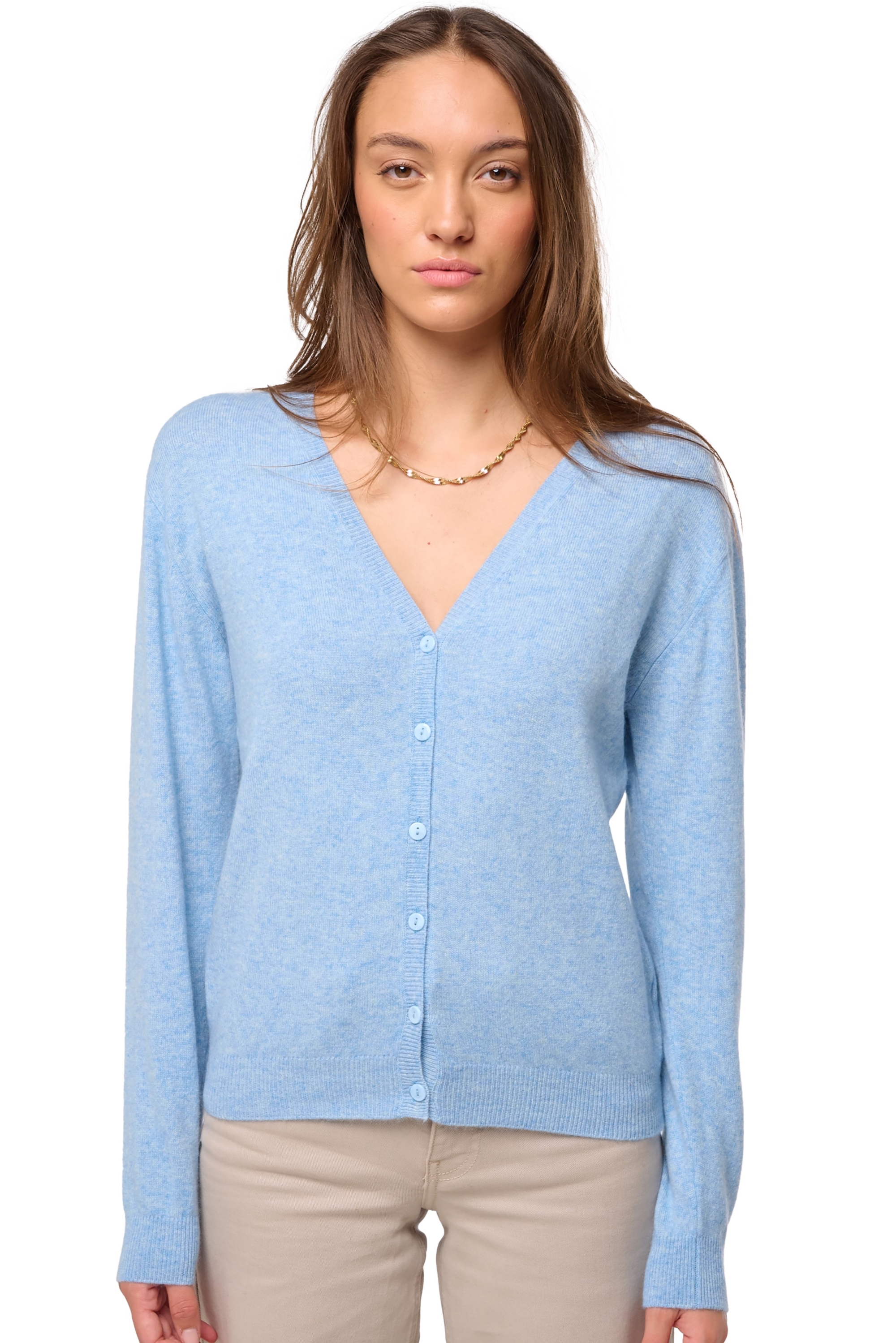 Cashmere ladies cardigans taline first powder blue m