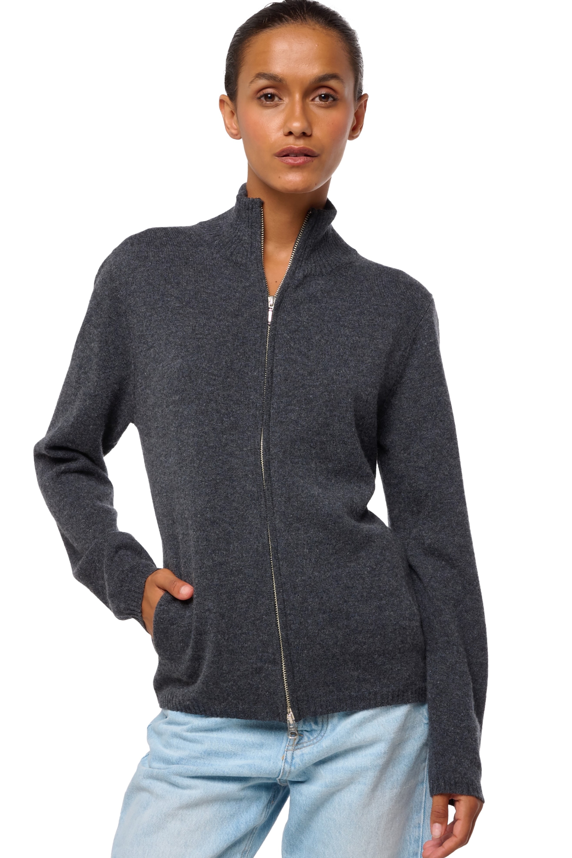 Cashmere ladies cardigans thames first dark grey m