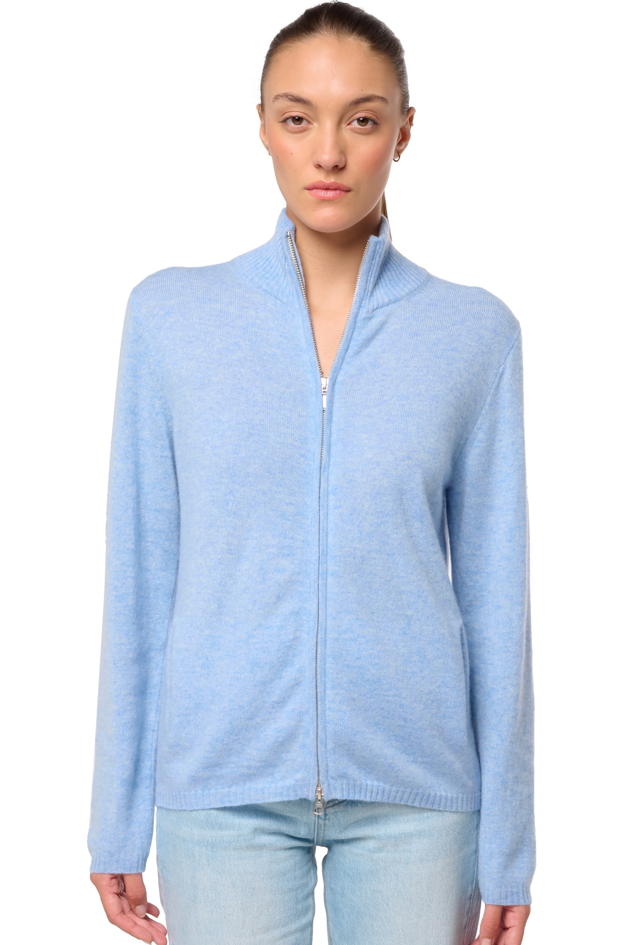 Cashmere ladies cardigans thames first powder blue l