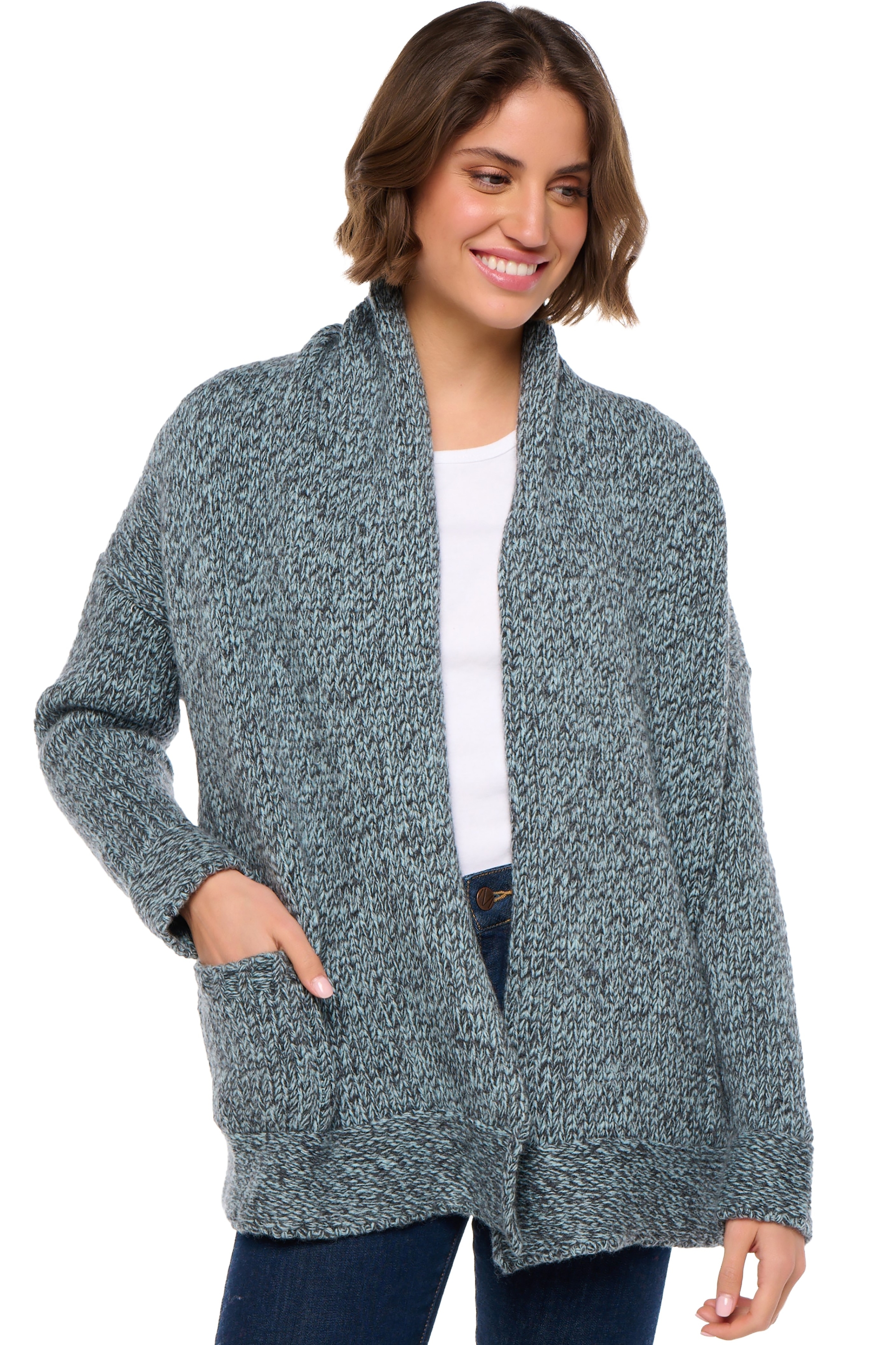 Cashmere ladies cardigans vienne charcoal marl ciel l