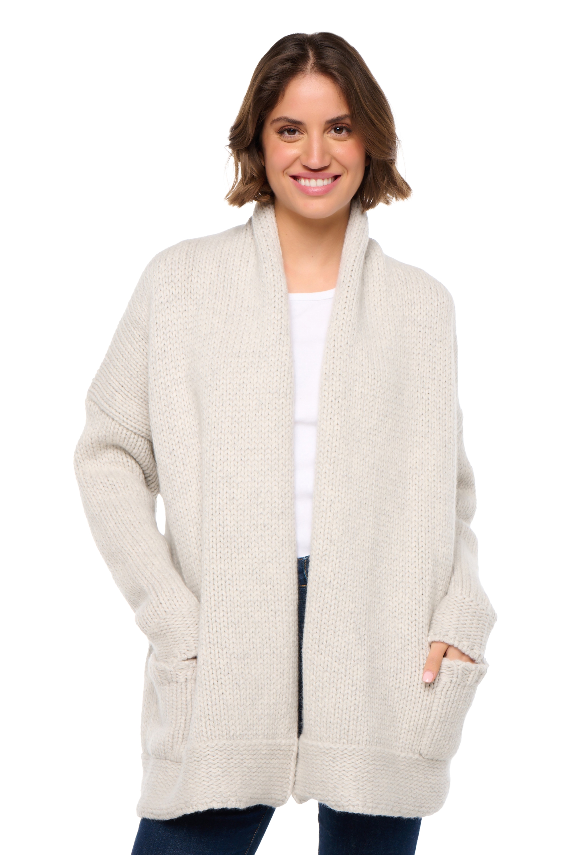 Cashmere ladies cardigans vienne flanelle chine natural ecru m