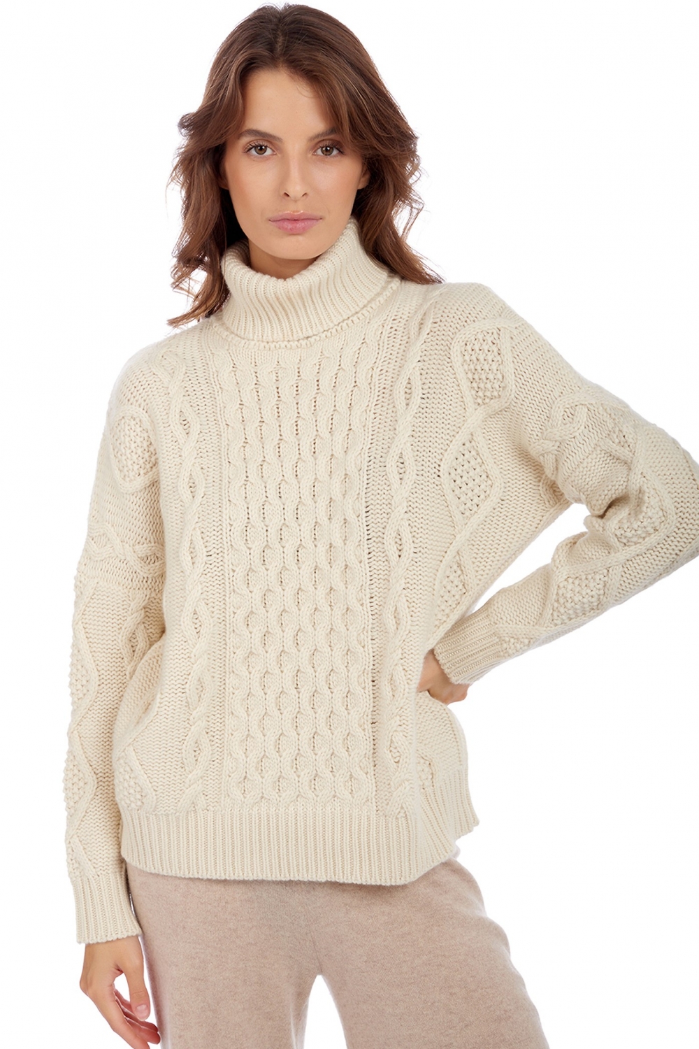 Cashmere ladies chunky sweater albury natural ecru l