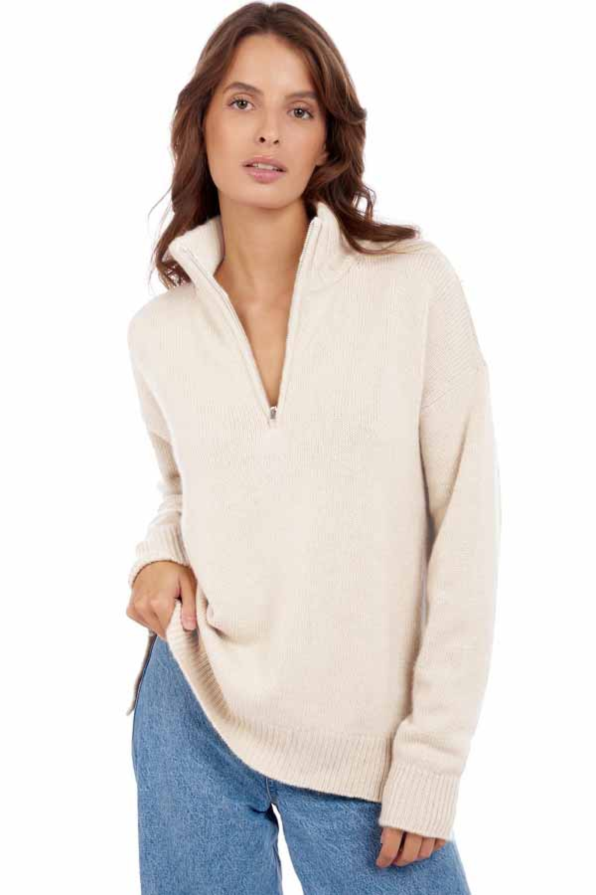 Cashmere ladies chunky sweater alizette natural ecru m