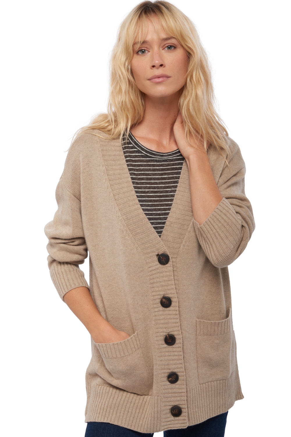 Cashmere ladies chunky sweater vadena natural beige xl