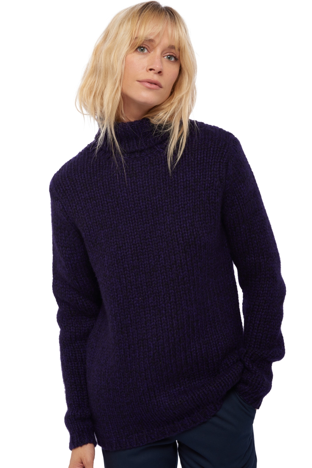Cashmere ladies chunky sweater vicenza black deep purple xl