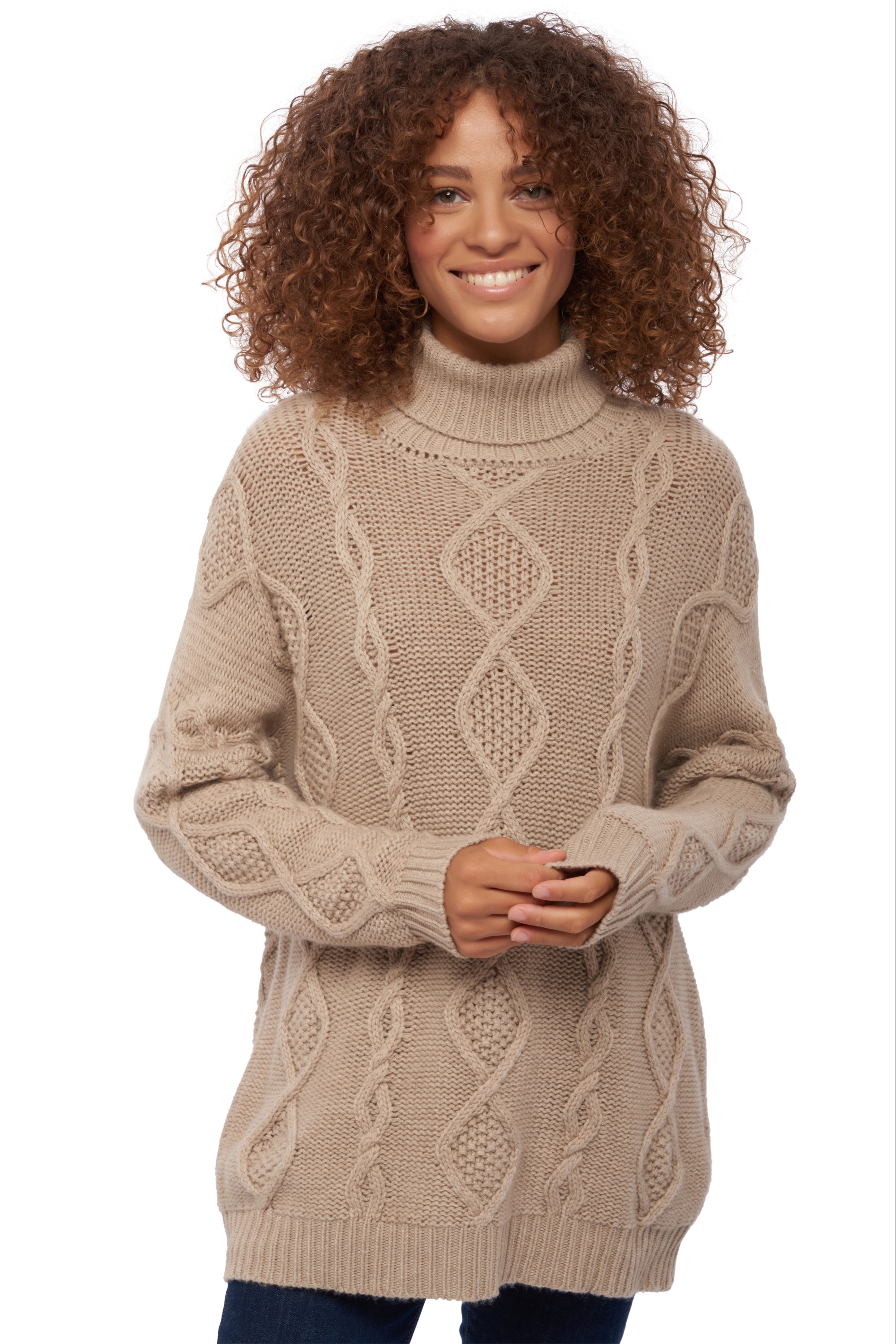 Cashmere ladies chunky sweater zenith natural stone l