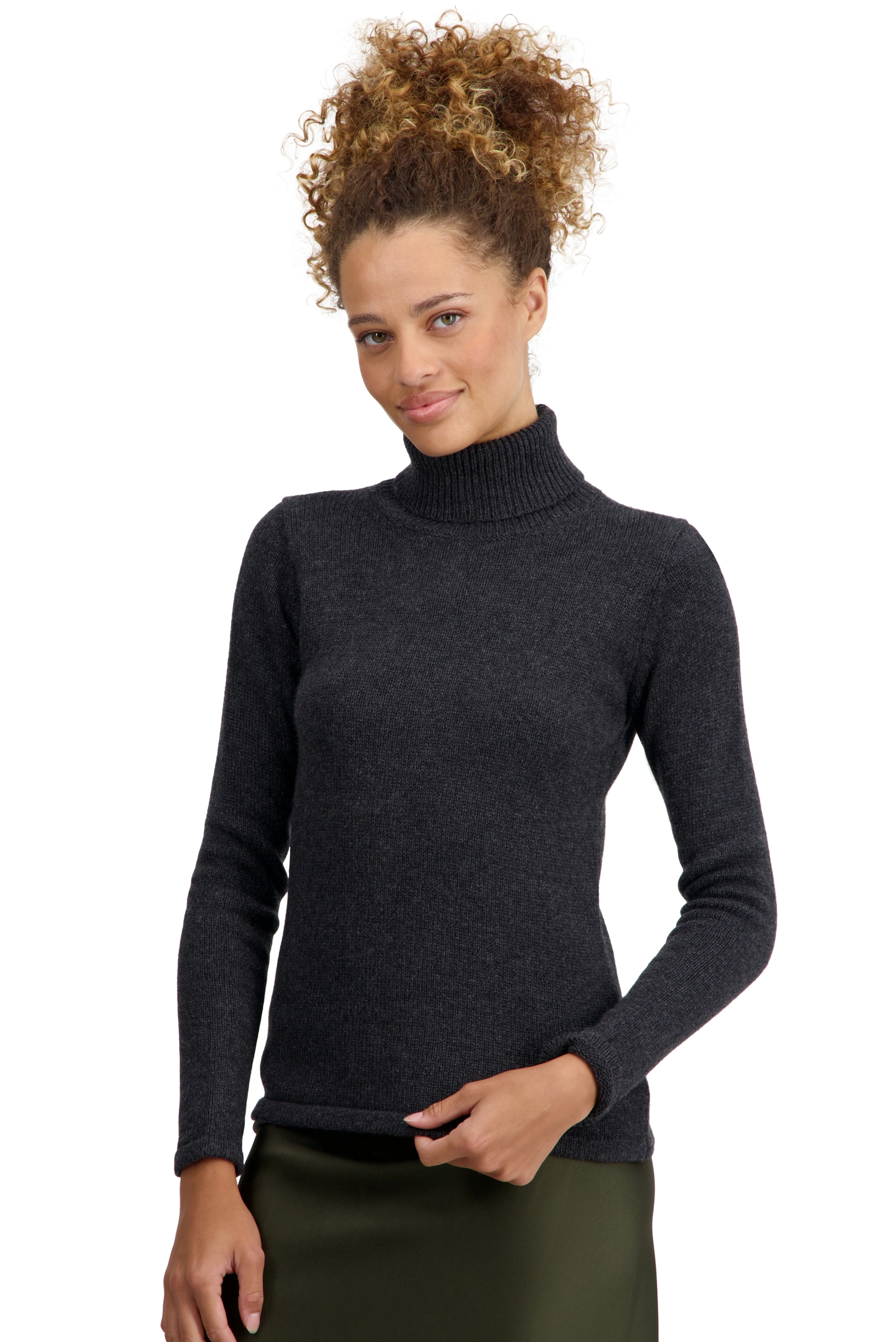 Cashmere ladies roll neck taipei first matt charcoal xl