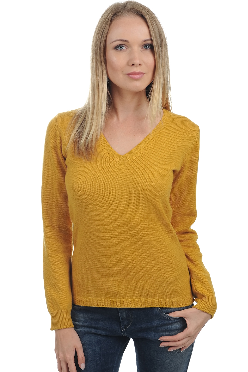 Cashmere ladies v necks erine 4f mustard 