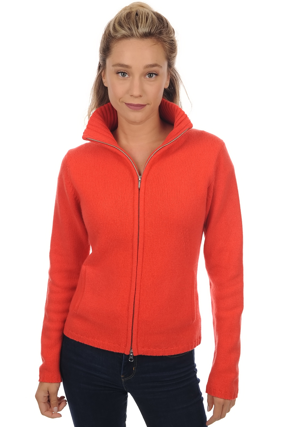 Cashmere ladies zip hood elodie coral 2xl