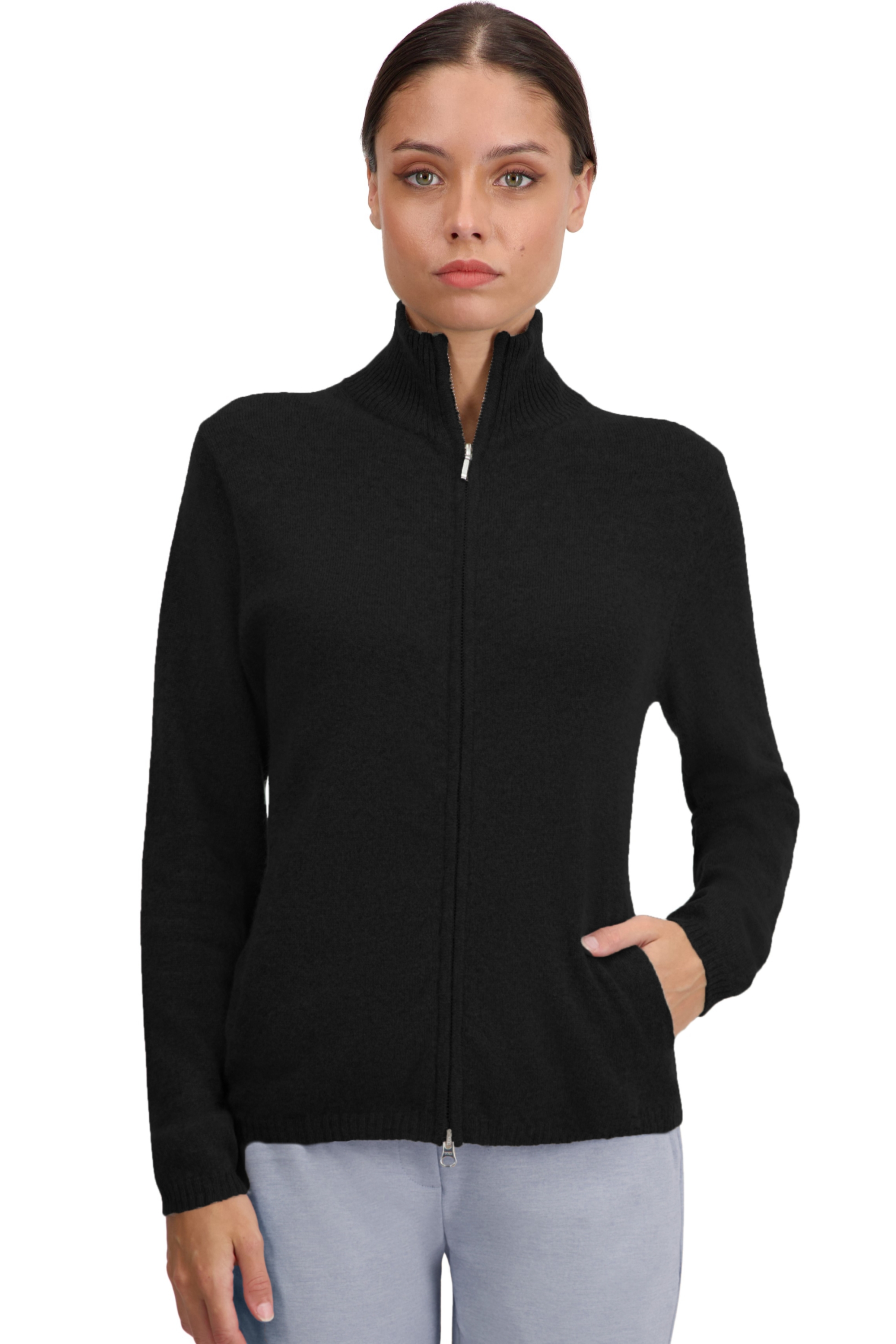 Cashmere ladies zip hood thames first black s