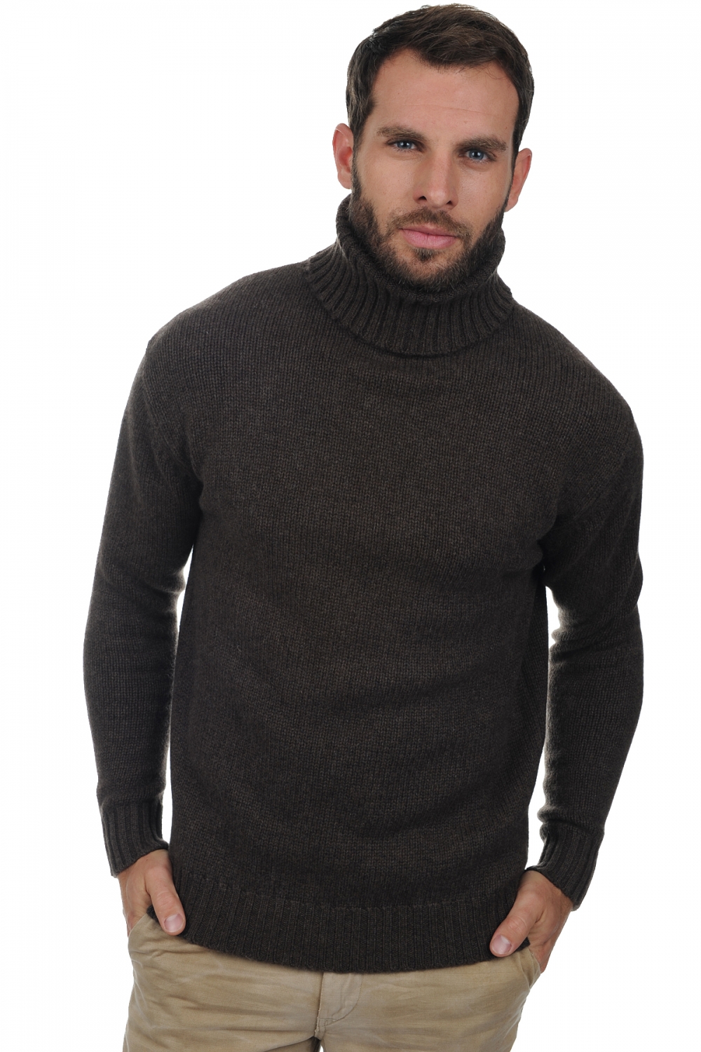 Cashmere men chunky sweater achille marron chine l