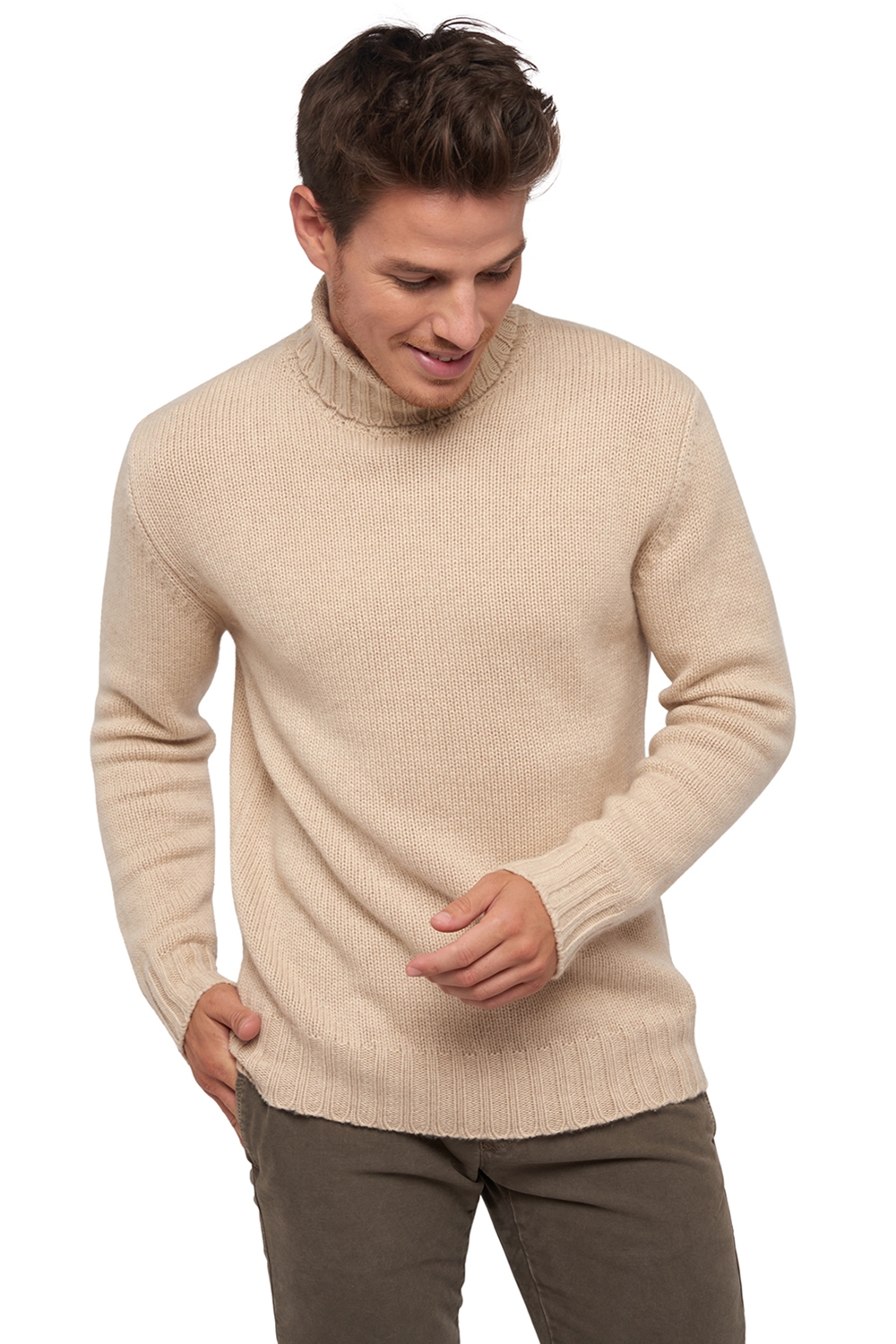 Cashmere men chunky sweater achille natural beige l