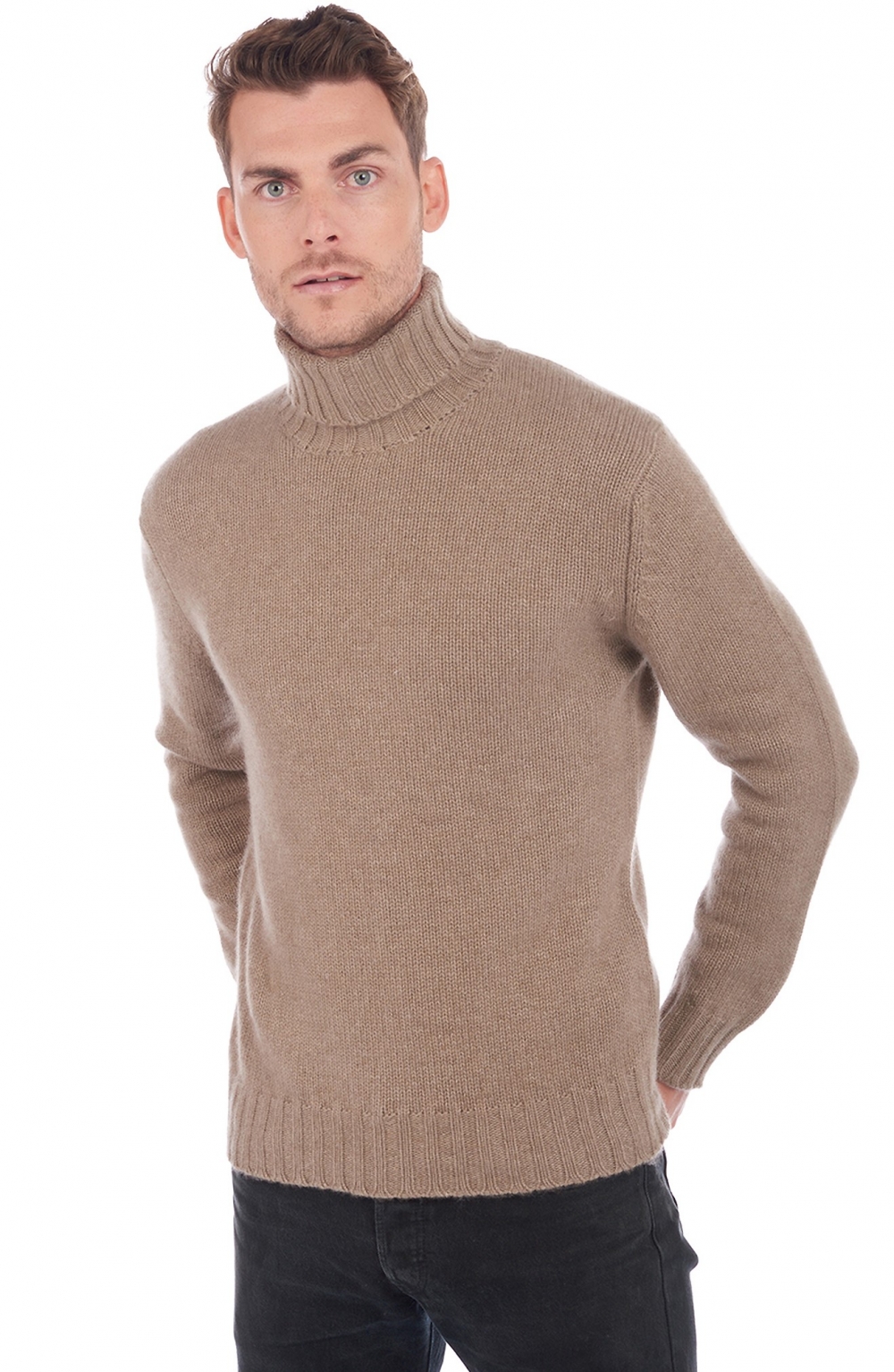 Cashmere men chunky sweater achille natural brown 2xl