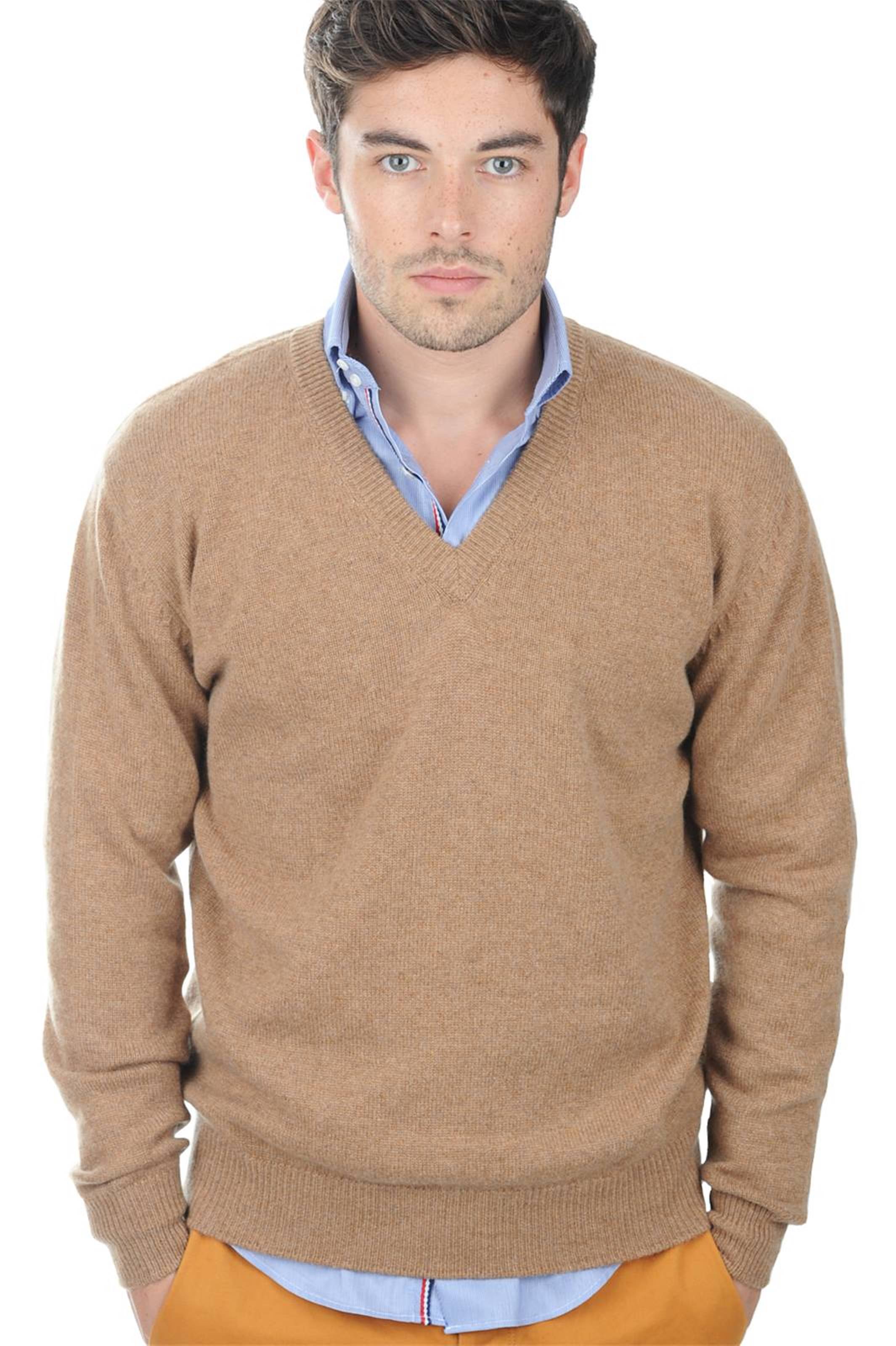 Cashmere men chunky sweater hippolyte 4f camel chine 4xl