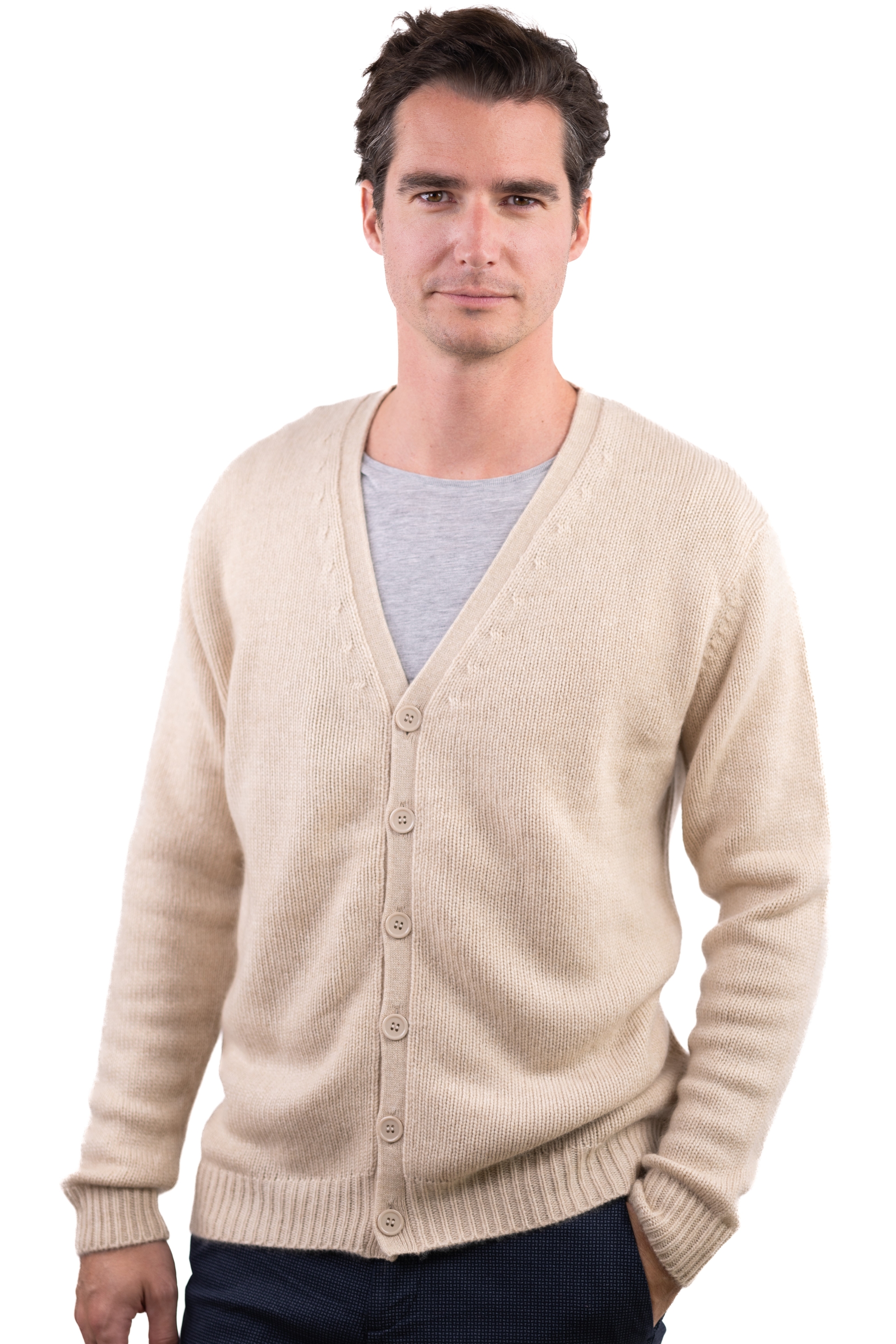 Cashmere men chunky sweater leon natural beige xl