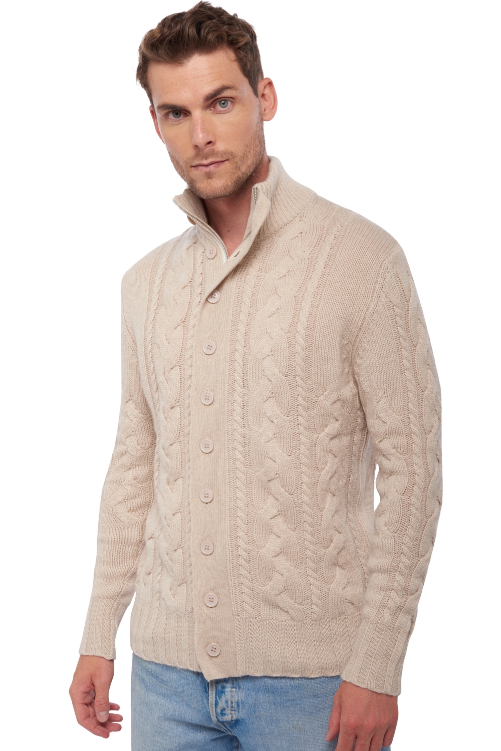 Cashmere men chunky sweater loris natural beige 3xl