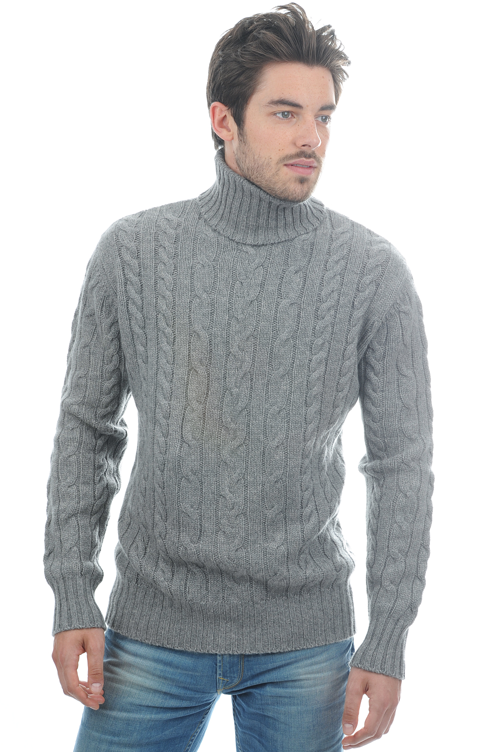 Cashmere men chunky sweater lucas grey marl xl