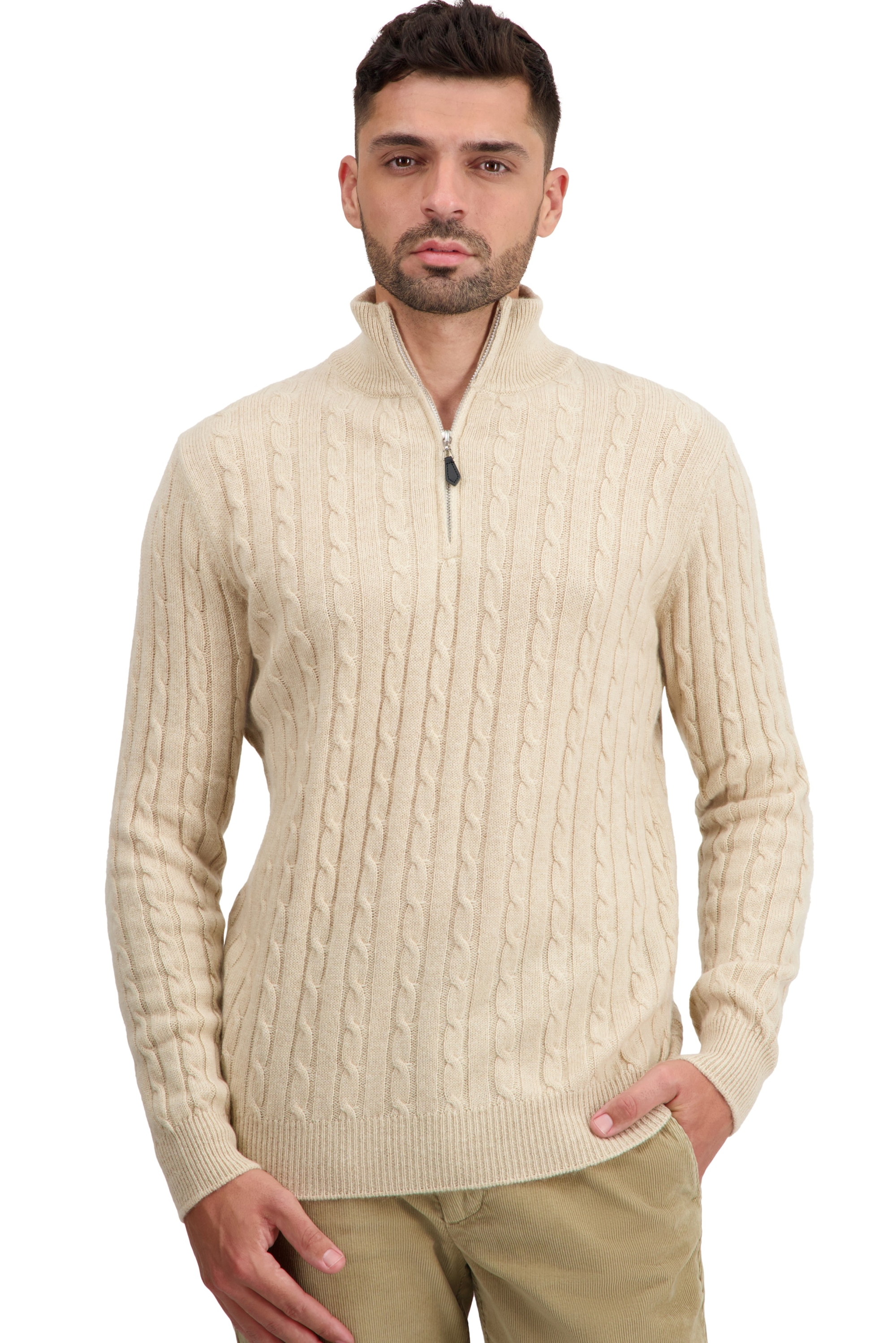 Cashmere men chunky sweater taurus natural beige xs