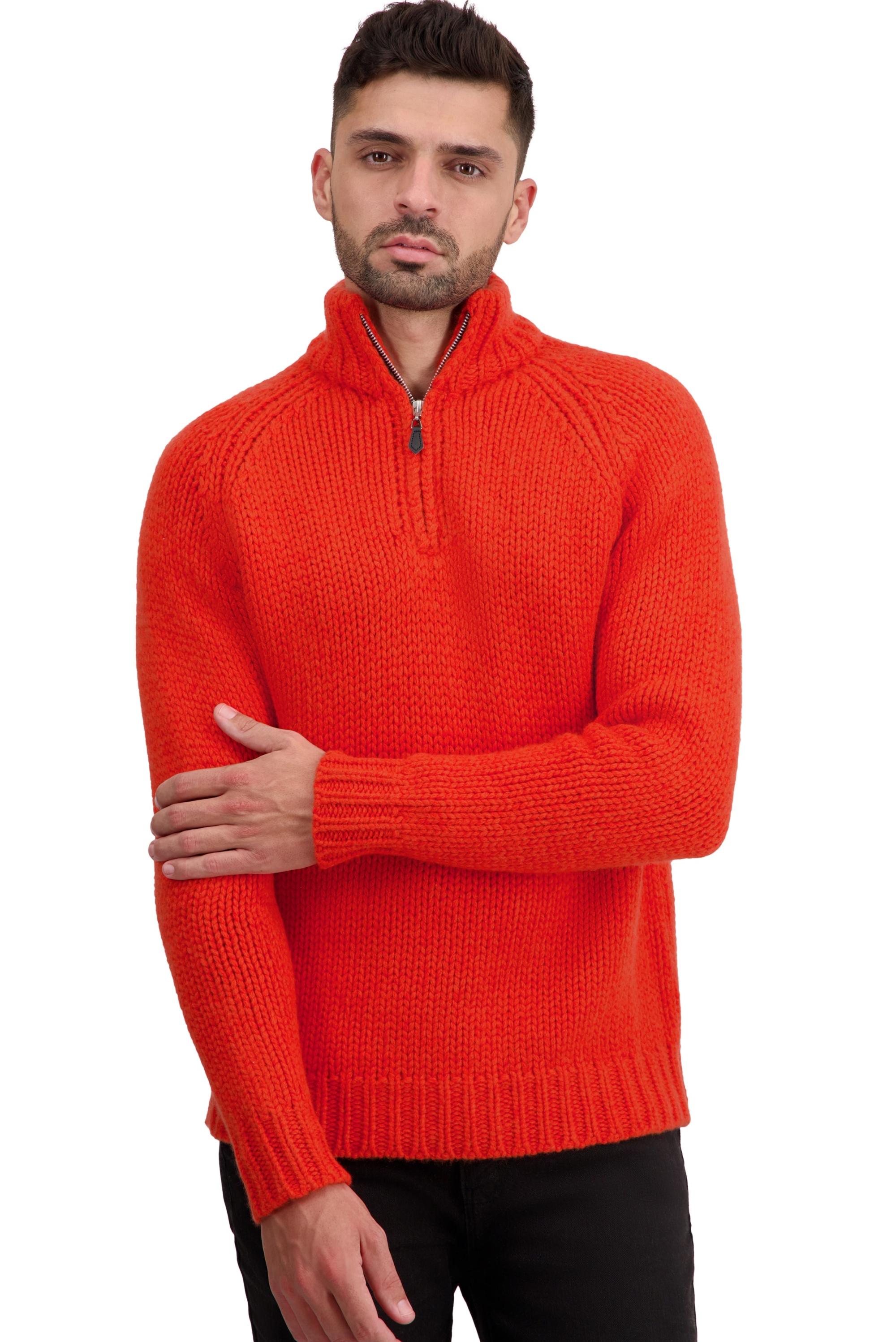 Cashmere men chunky sweater tripoli bloody orange paprika xl