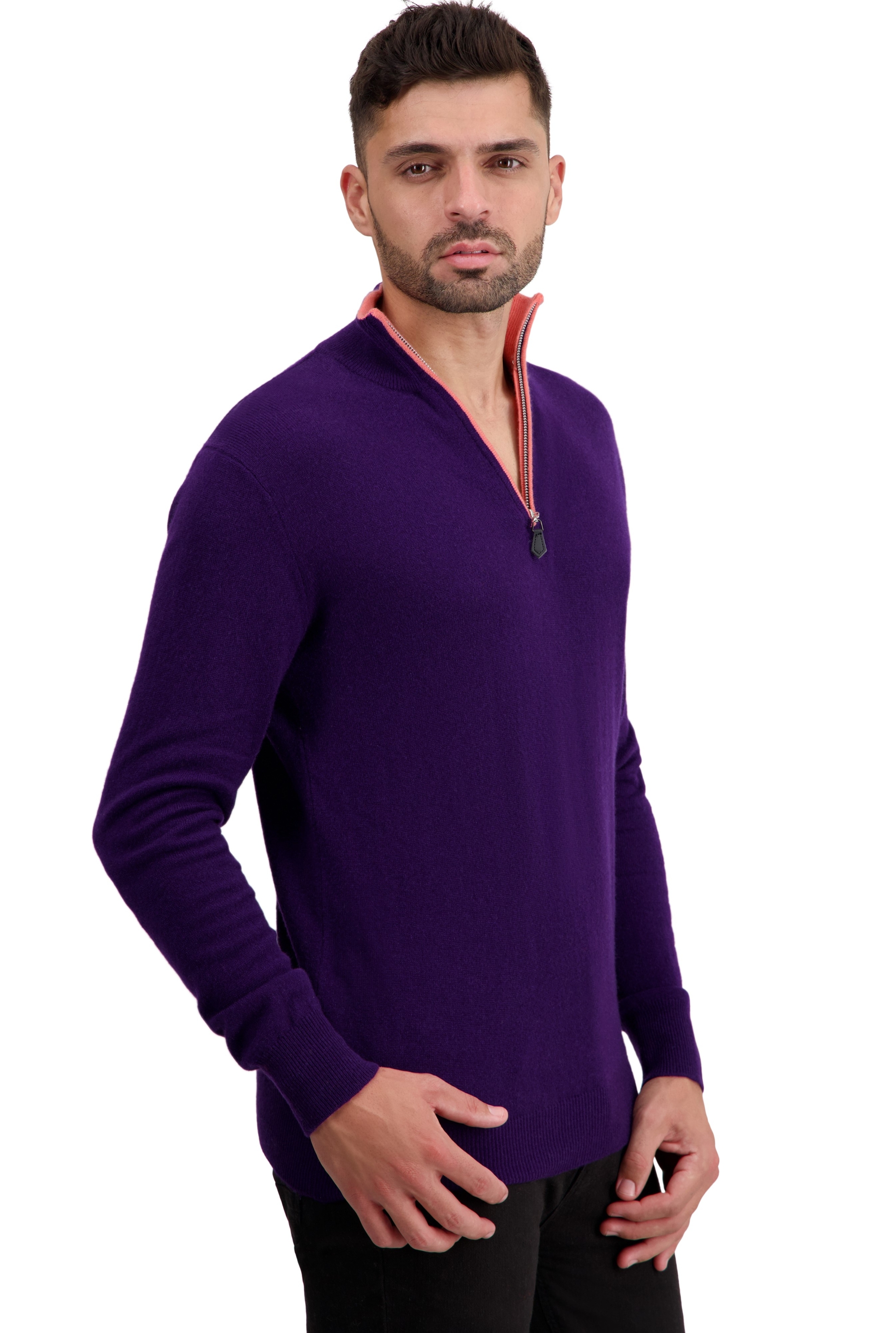 Cashmere men polo style sweaters themon deep purple juliet xl