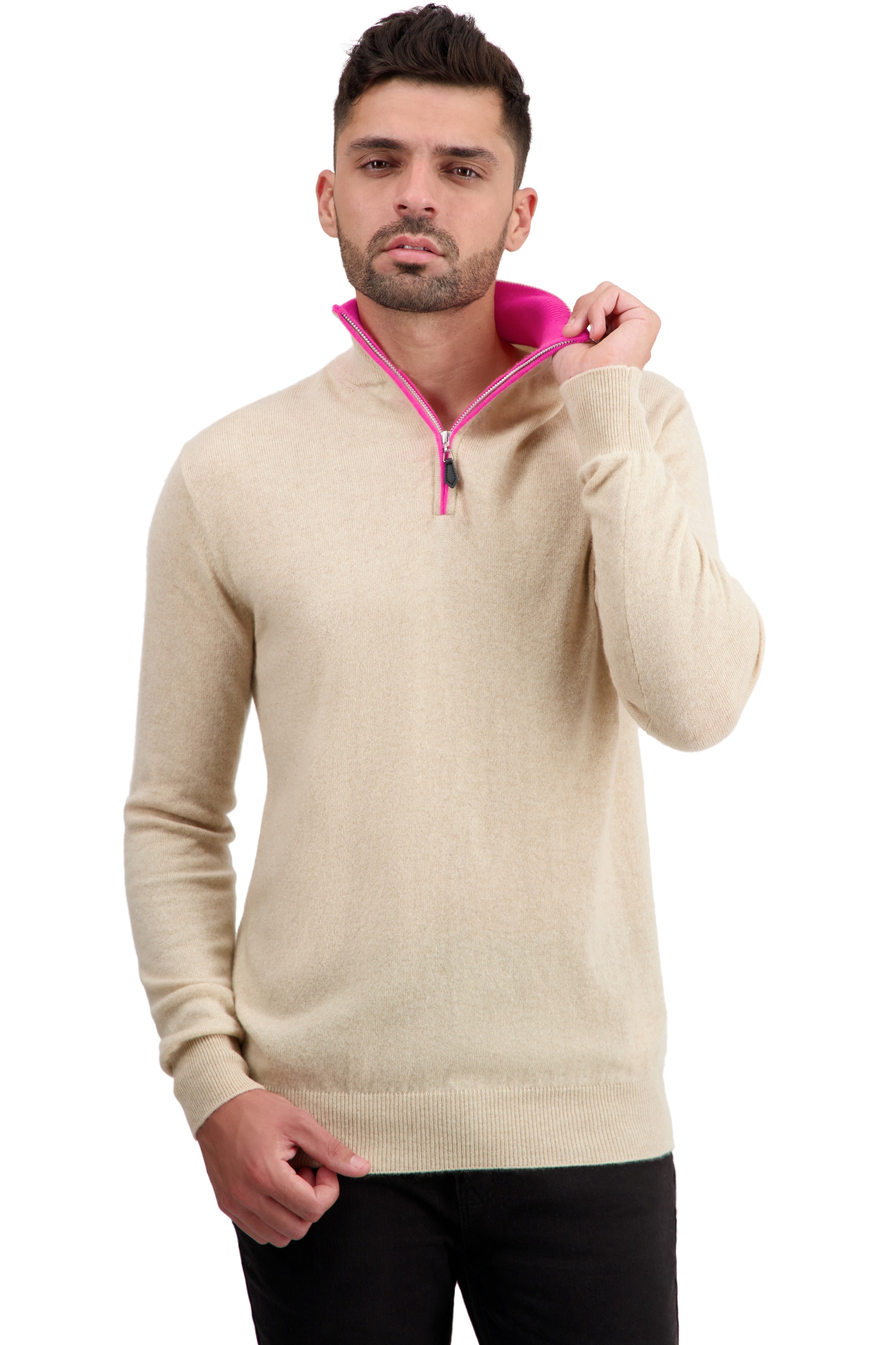 Cashmere men polo style sweaters themon natural beige dayglo m