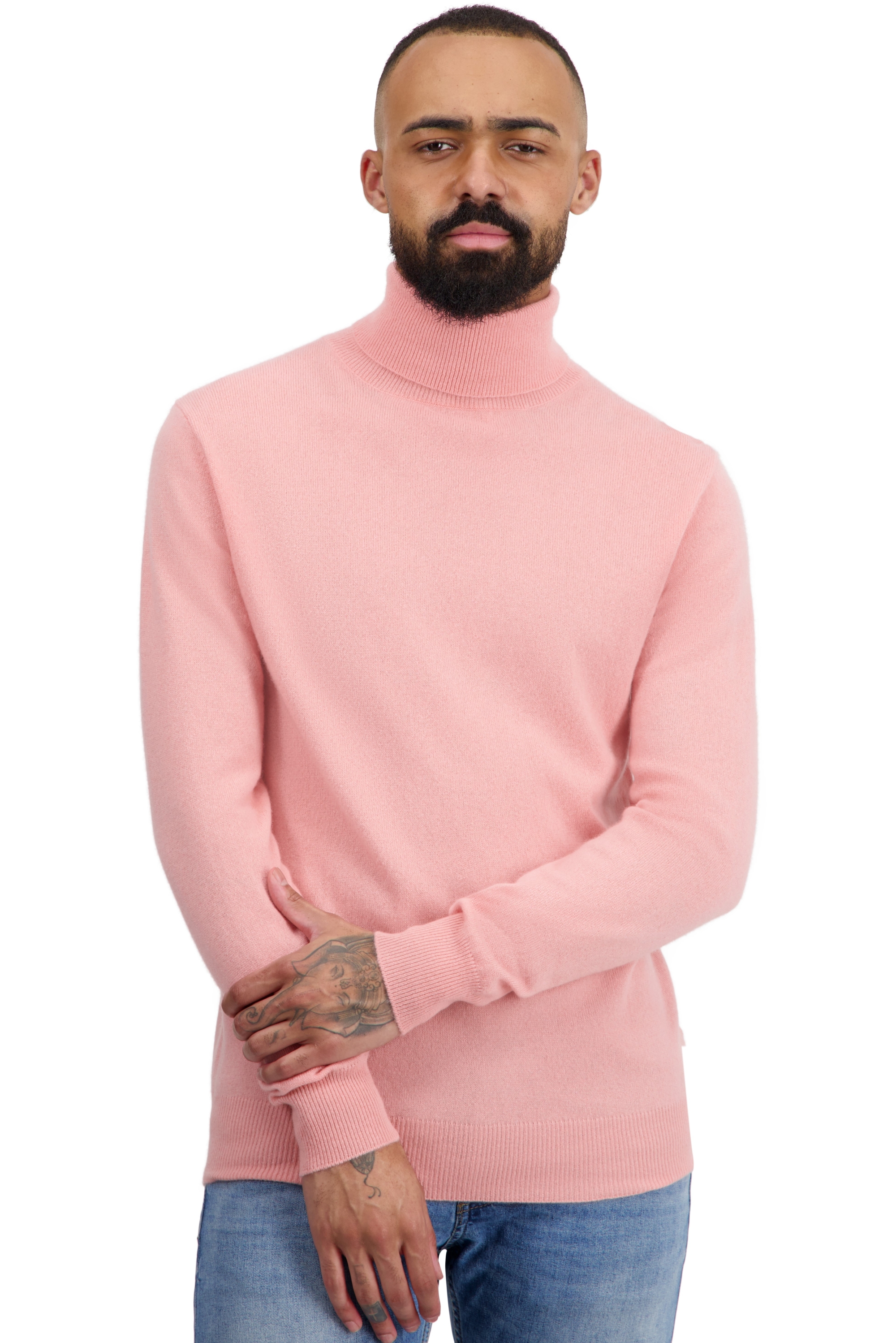 Cashmere men roll neck tarry first tea rose m