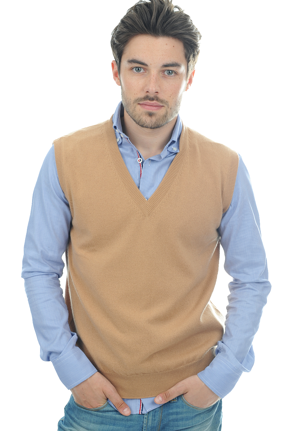 Cashmere men v necks balthazar camel xl