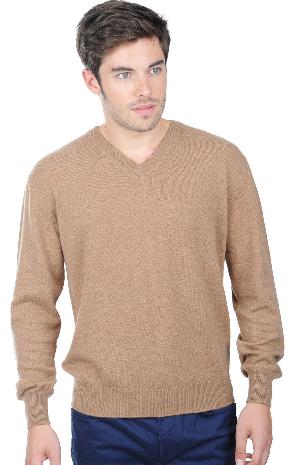 Cashmere men v necks gaspard camel chine 