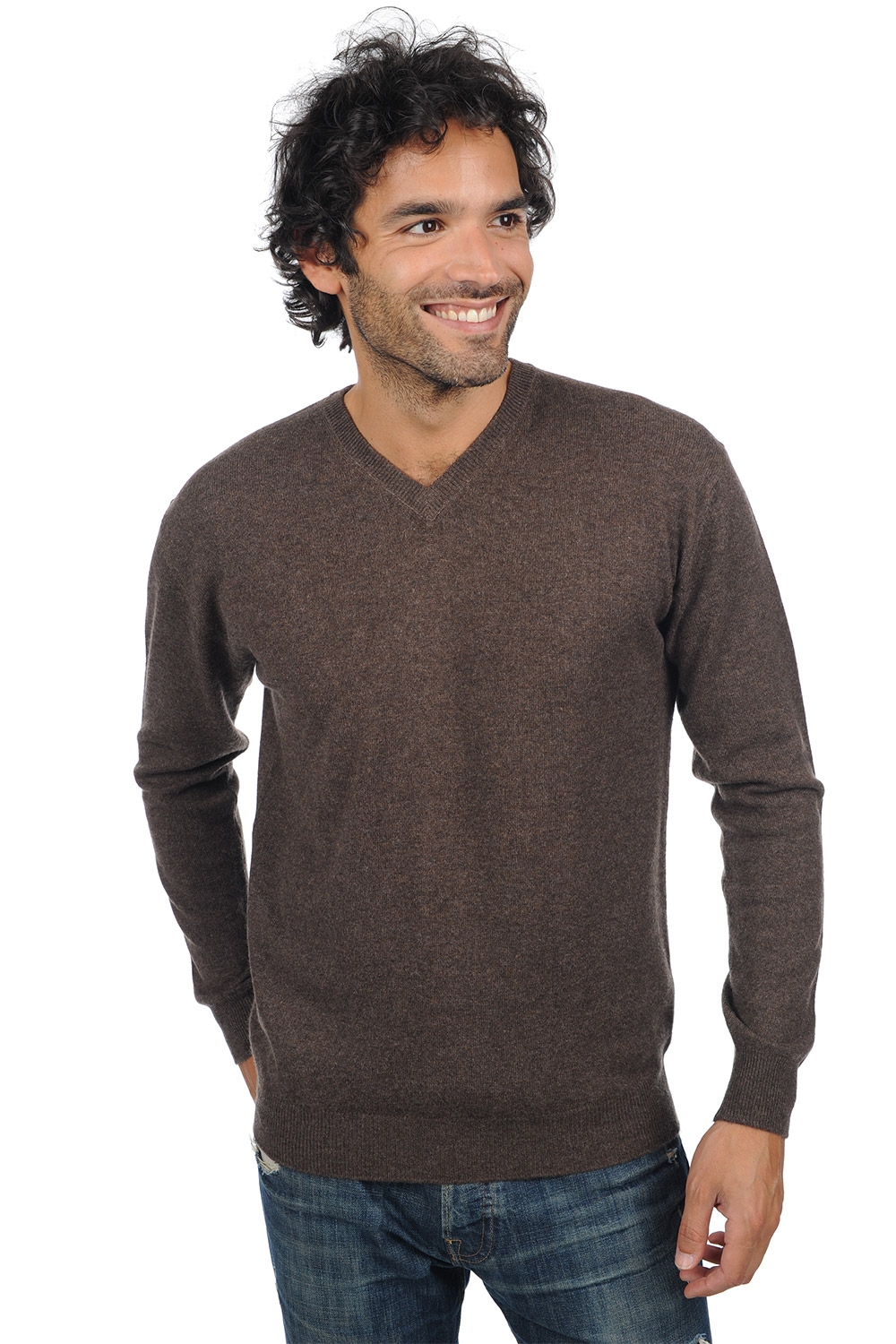 Cashmere men v necks gaspard marron chine 