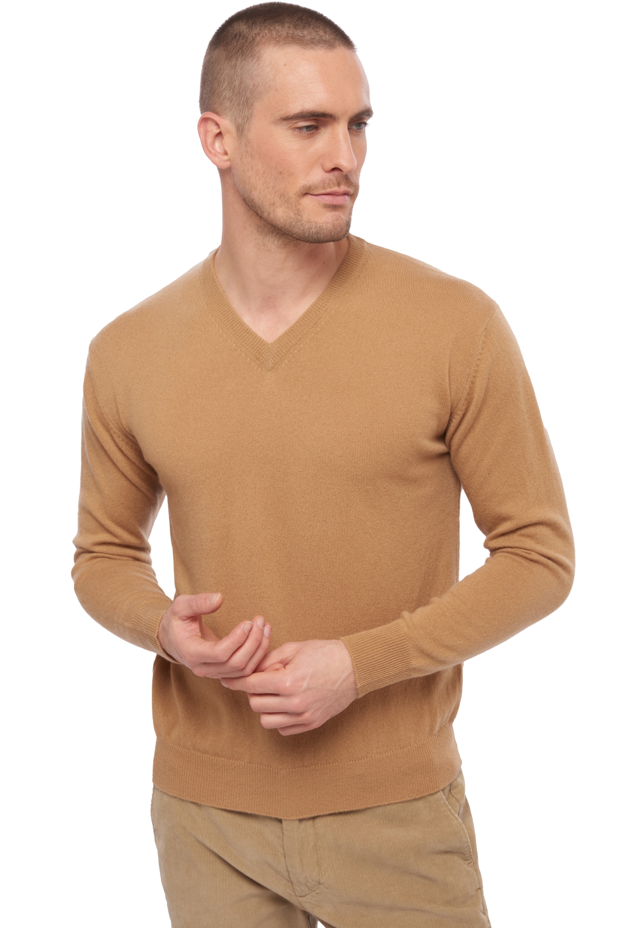 Cashmere men v necks hippolyte camel 