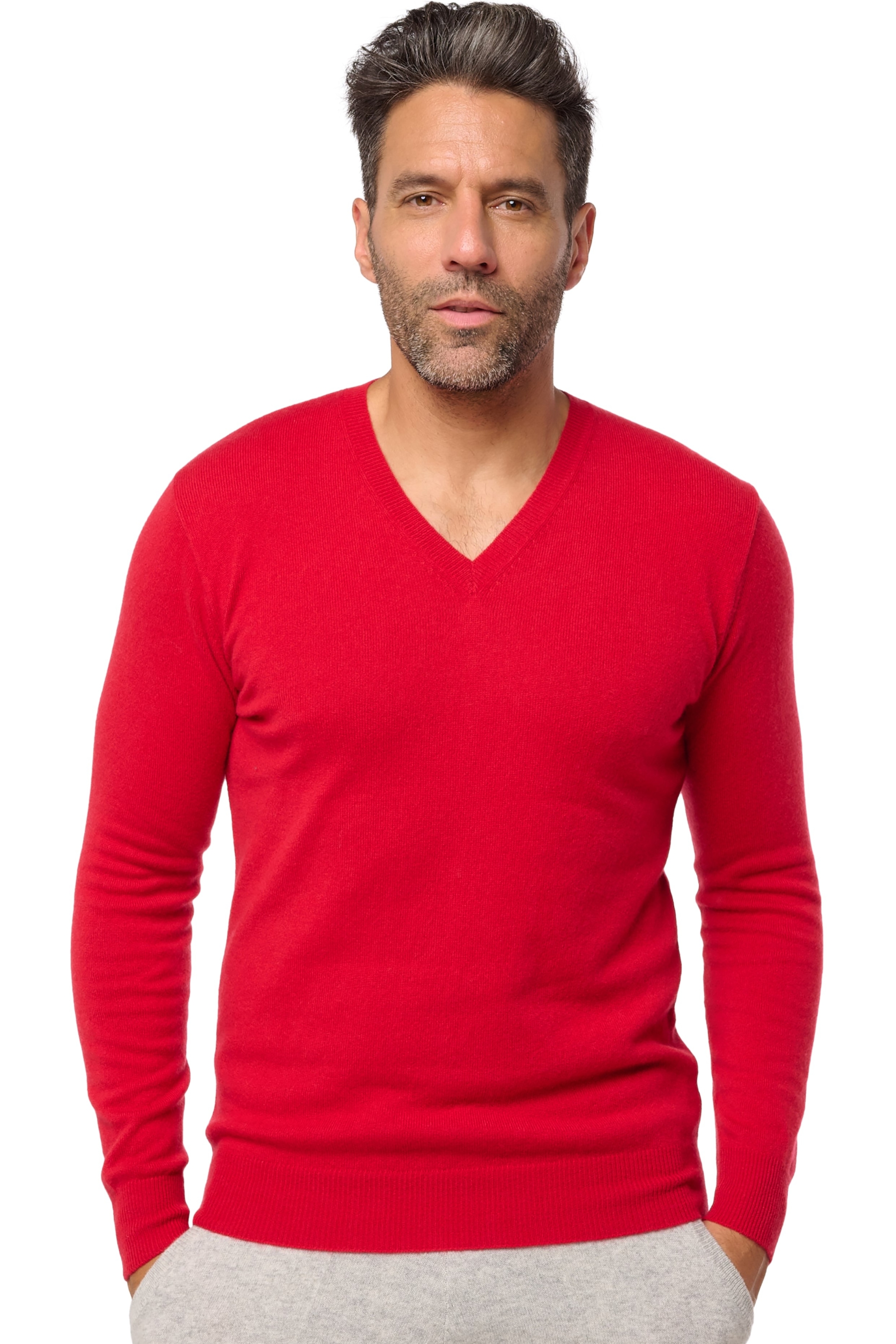 Cashmere men v necks tor first deep red xl