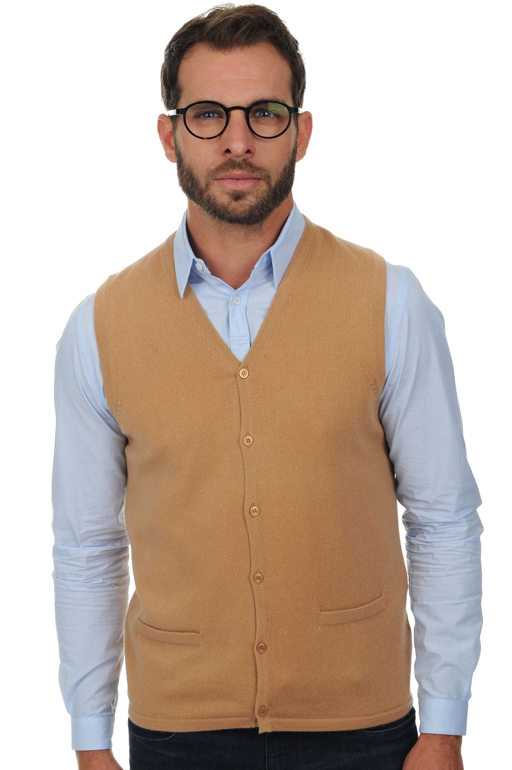 Cashmere men waistcoat sleeveless sweaters basile camel 