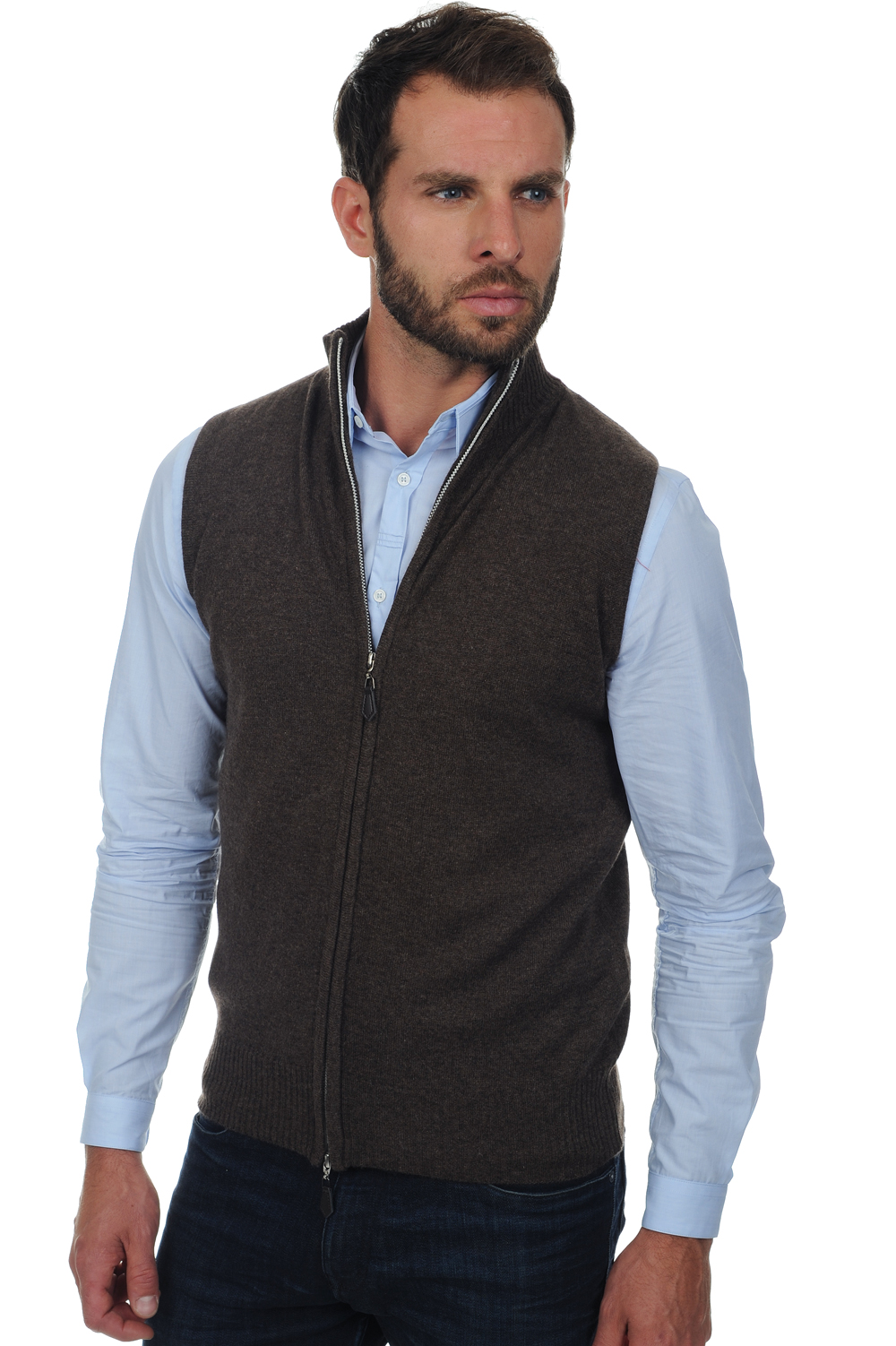 Cashmere men waistcoat sleeveless sweaters dali marron chine 