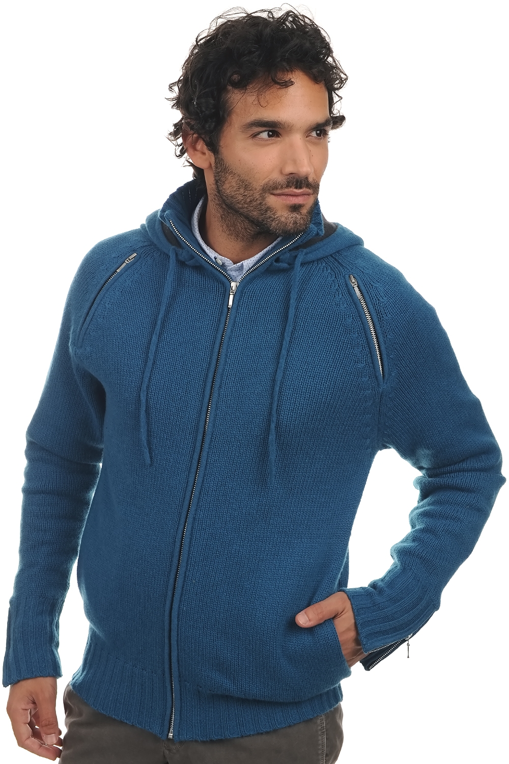 Cashmere men zip hood brandon canard blue matt charcoal 2xl